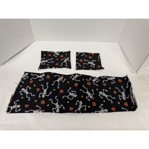 Halloween Cotton Fabric Pieces- Dancing Skeletons & Pumpkins on Black - Picture 14 of 14
